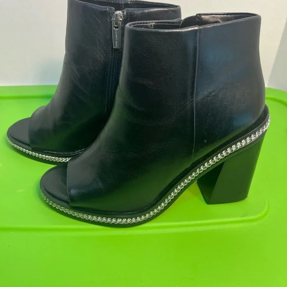 Vince Camuto Black Open-Toe Leather Ankle Booties with Silver Trim - Picture 5 of 15